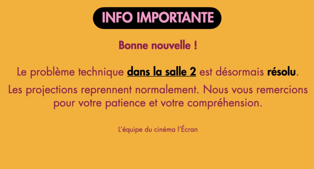 actualité SOUCIS TECHNIQUE SALLE 2